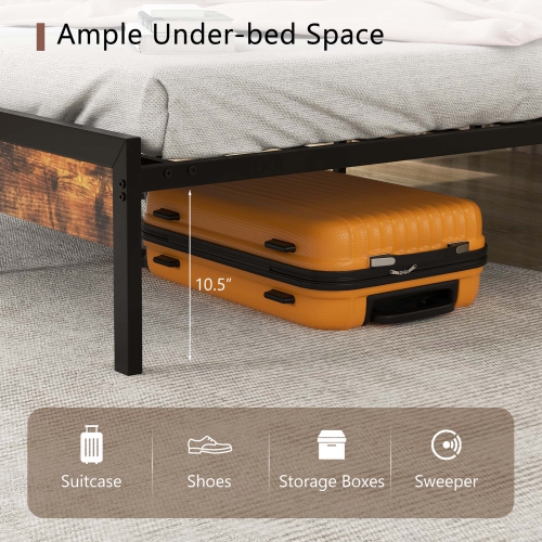 Costway Full Bed Frame with Storage Headboard Charging Station 18W USB C Port Rustic Brown