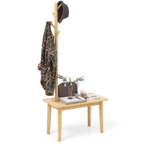 Costway End Table with Coat Rack 2-in-1 Side Table 3 Hooks for Hats Bags Coats Freestanding