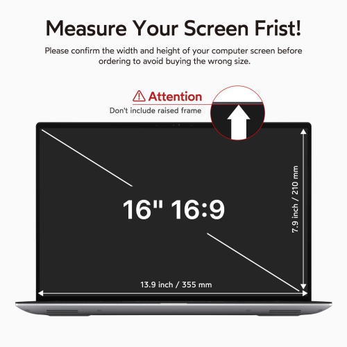 16 inch Removable Laptop Privacy Screen Filter for 16:9 Ratio Monitor, Anti-Spy Anti-Glare Anti-Scratch UV-Blocking