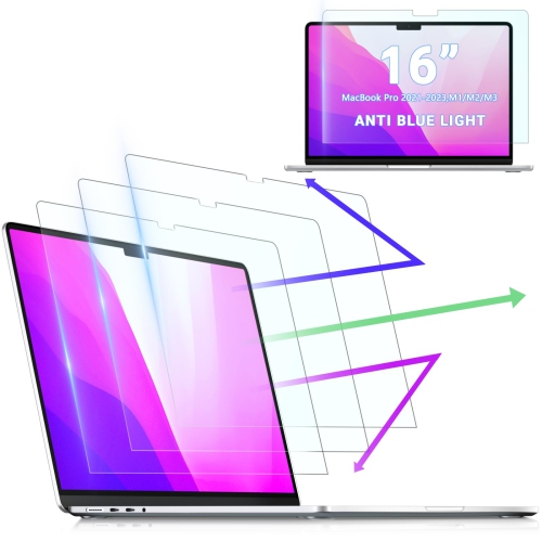 Paquet de 3 protecteurs d'écran pour MacBook Pro de 16 po, filtre anti-lumière bleue PYS, film mat antireflet, antirayures, antiempreintes, sans