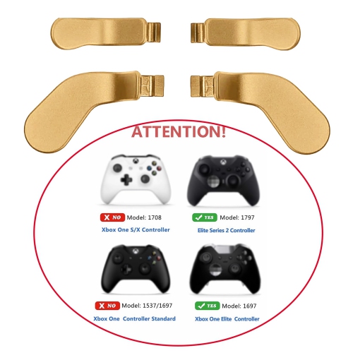 Replacement Back Paddles 4 pcs Metal Stainless Steel Trigger Locks for Xbox One Elite Controller Series 2 Xbox One Elite Back Buttons Accessories Gold