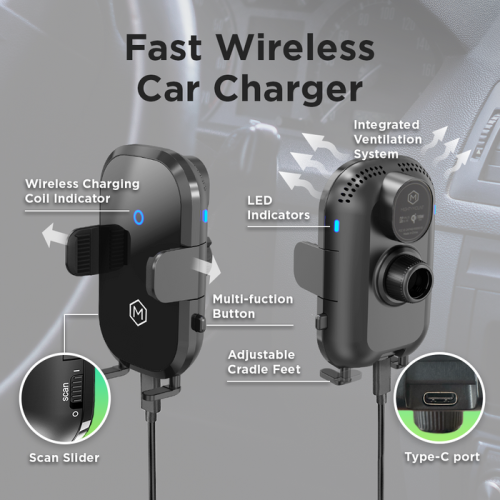 Fast Wireless Car Charger Mount - Grip Cradle