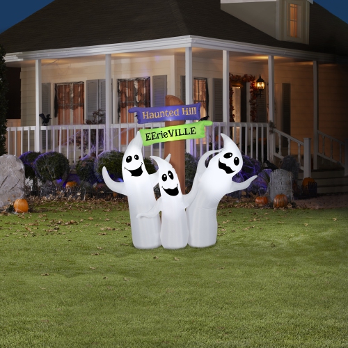 GEMMY INDUSTRIES Airblown® Inflatable Halloween -Ghost Trio Sign-MD Scene 68" x 72"