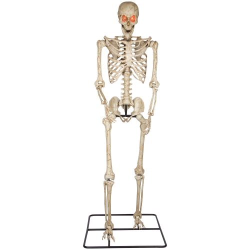 GEMMY  Industries 10Ft Bone Skeleton Poseable-Natural Bone W/lighted Eyes (Red) 125"