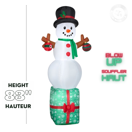 GEMMY INDUSTRIES Airblown® Inflatable Christmas -Snowman on Gift Box-LG 83"