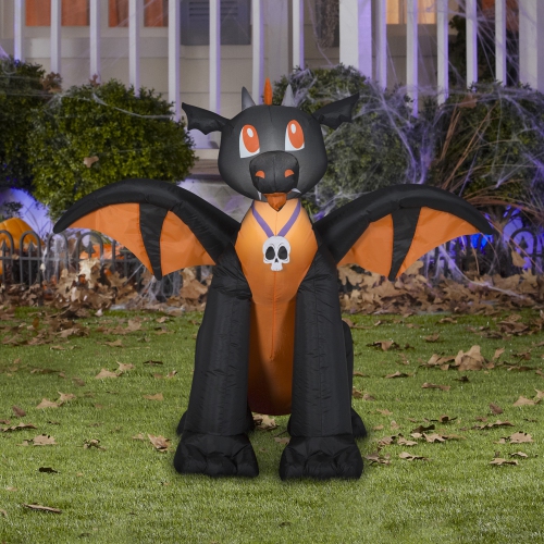GEMMY INDUSTRIES Airblown® Inflatable Halloween -Winged Black/Orange Dragon-SM 37"