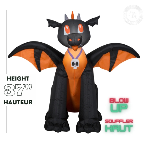 GEMMY INDUSTRIES Airblown® Inflatable Halloween -Winged Black/Orange Dragon-SM 37"