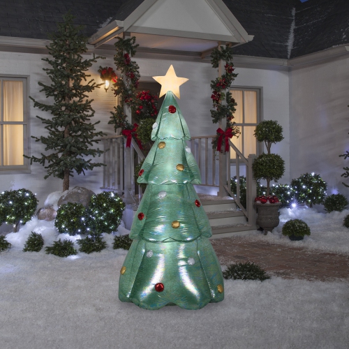 GEMMY INDUSTRIES Airblown® Inflatable -Mixed Media-Green Iridescent Christmas Tree-LG 90"
