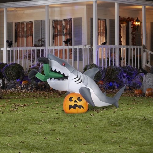 GEMMY INDUSTRIES Airblown® Inflatable Halloween Animated Airblown-Turning Head-Shark Snack -LG Scene 49" x 108"
