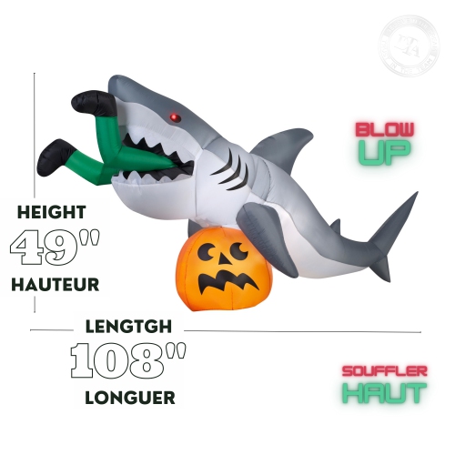 GEMMY INDUSTRIES Airblown® Inflatable Halloween Animated Airblown-Turning Head-Shark Snack -LG Scene 49" x 108"
