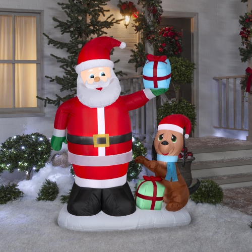 GEMMY INDUSTRIES Airblown® Inflatable Christmas -Santa and Puppy Dog w/ Giftbox Scene-LG 72"