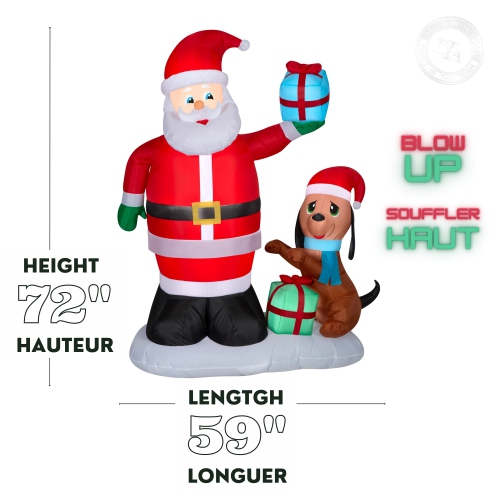 GEMMY INDUSTRIES Airblown® Inflatable Christmas -Santa and Puppy Dog w/ Giftbox Scene-LG 72"