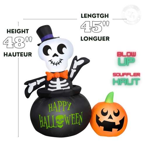 GEMMY INDUSTRIES Airblown® Inflatable Halloween -Skeleton in Cauldron-SM Scene 48"