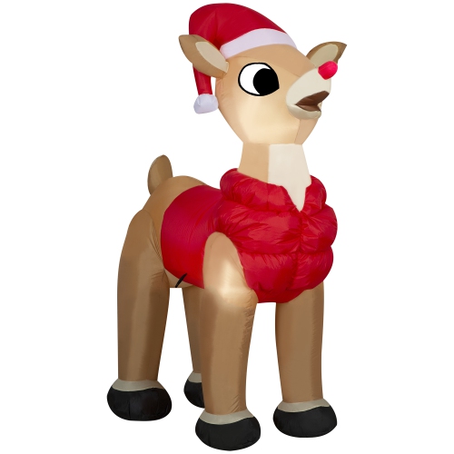 GEMMY  Industries Airblown® Christmas Rudolph The Red-Nosed Reindeer © W/puffer Vest-S Lg-Rudolph 66"