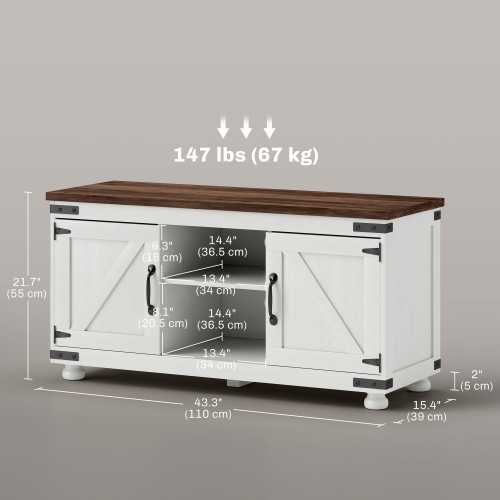 HOMCOM TV Stand for up to 50" TV, Modern Farmhouse Entertainment Center with 2 Cable Holes, TV Console Table with 2 Adjustable Shelves for Living