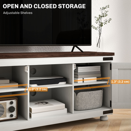 HOMCOM TV Stand for up to 50" TV, Modern Farmhouse Entertainment Center with 2 Cable Holes, TV Console Table with 2 Adjustable Shelves for Living