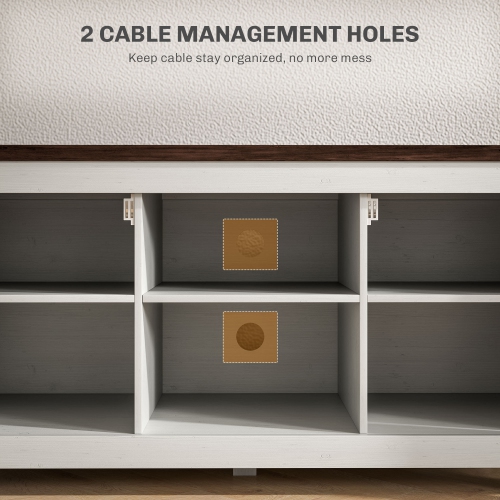 HOMCOM TV Stand for up to 50" TV, Modern Farmhouse Entertainment Center with 2 Cable Holes, TV Console Table with 2 Adjustable Shelves for Living