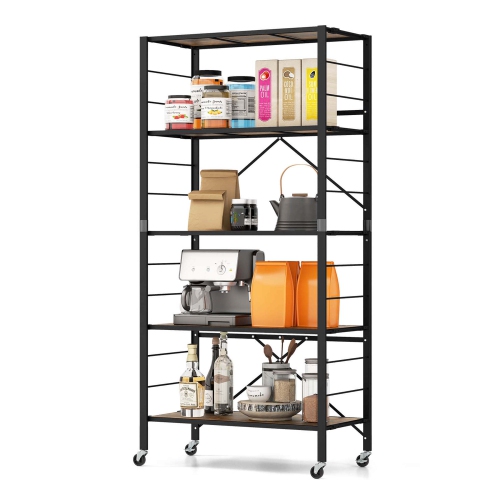 Costway 5-Tier Folding Shelf Free DIY Design Shelving Unit with 4 Universal Wheels Kitchen