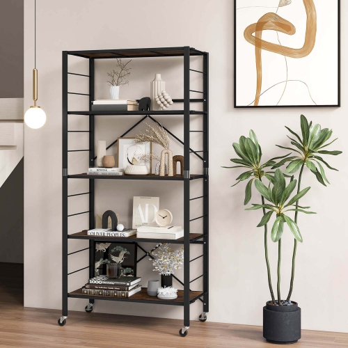 Costway 5-Tier Folding Shelf Free DIY Design Shelving Unit with 4 Universal Wheels Kitchen