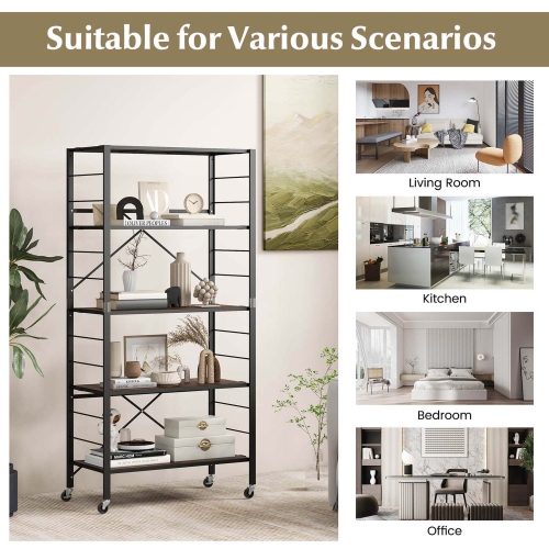 Costway 5-Tier Folding Shelf Free DIY Design Shelving Unit with 4 Universal Wheels Kitchen