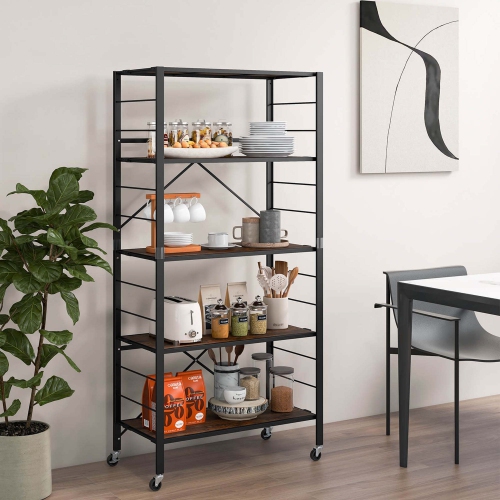 Costway 5-Tier Folding Shelf Free DIY Design Shelving Unit with 4 Universal Wheels Kitchen