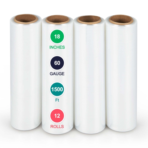 Costway 12 Rolls Stretch Film Heavy Duty Shrink Wrap 60 Gauge Clear Plastic Wrap Film