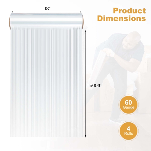 Costway 12 Rolls Stretch Film Heavy Duty Shrink Wrap 60 Gauge Clear Plastic Wrap Film