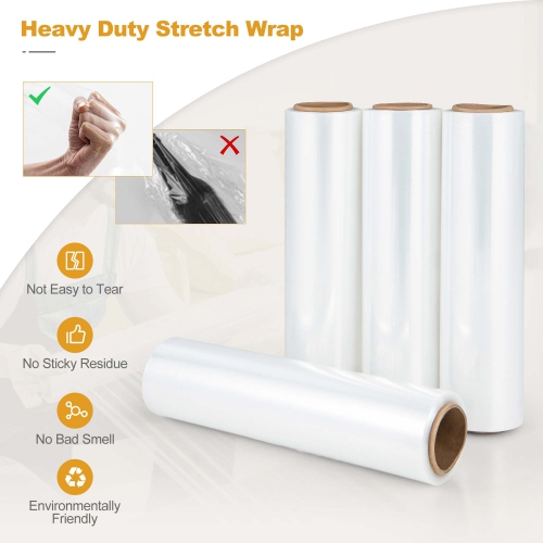 Costway 8 Rolls Stretch Film Heavy Duty Shrink Wrap 60 Gauge Clear Plastic Wrap Film