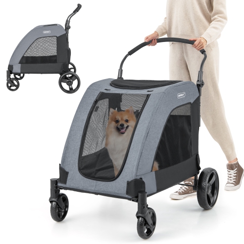 COSTWAY  Extra Large Dog Stroller With Dual Entry Safety Belt Adjustable Handle 4 Wheels