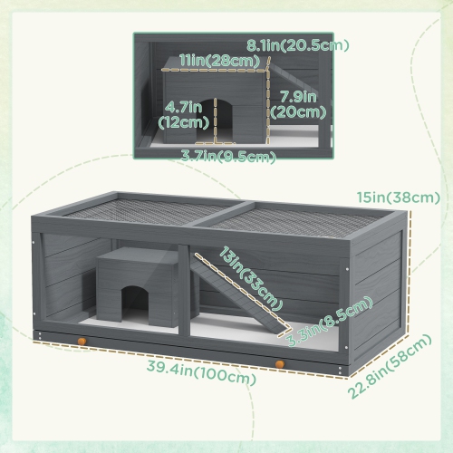 PawHut Wooden Hamster Cage, Small Animals Kit Hutch, Exercise Play House for Dwarf Hamsters, Gerbils, Chinchillas, Guinea Pigs, Bunnies, with Sliding
