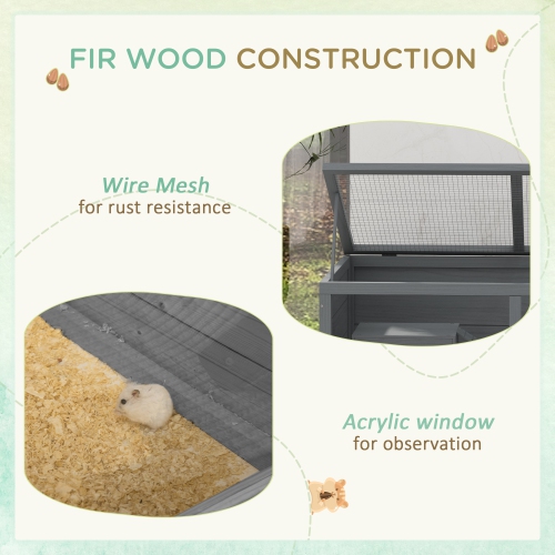 PawHut Wooden Hamster Cage, Small Animals Kit Hutch, Exercise Play House for Dwarf Hamsters, Gerbils, Chinchillas, Guinea Pigs, Bunnies, with Sliding