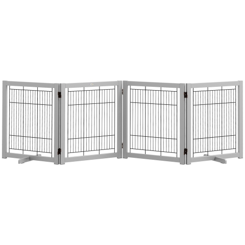 PawHut Wooden Dog Gate Foldable Pet Fence for Small & Medium Dogs 4 Panel with Support Feet Freestanding Safety Barrier for House Doorway Stairs Ligh