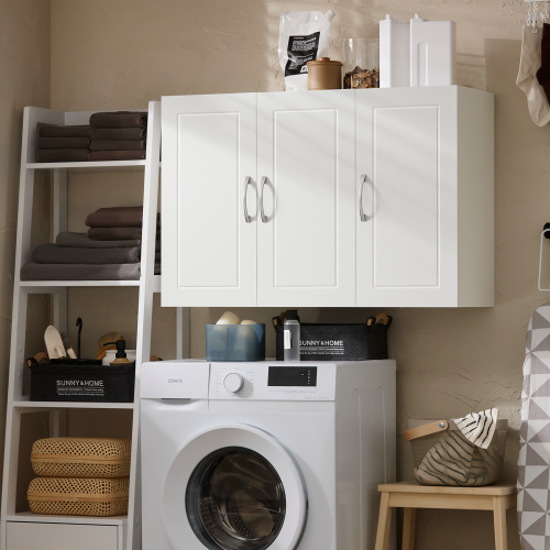 SoBuy – Armoire de rangement murale pour salle de bain à 3 portes, cuisine, FRG231-L-W