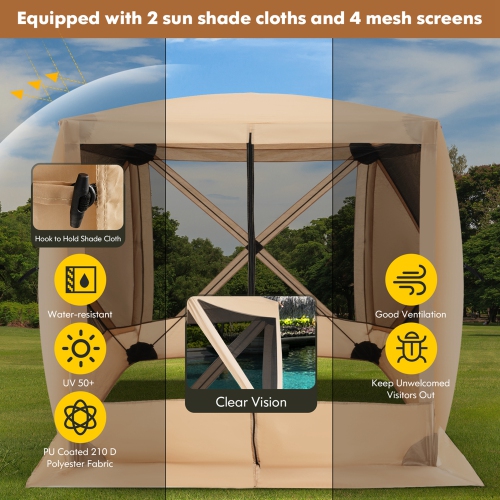 Costway 6.7 FT x 6.7 FT 4-Panel Pop up Camping Gazebo Quick-Set with 2 Sunshade Cloths