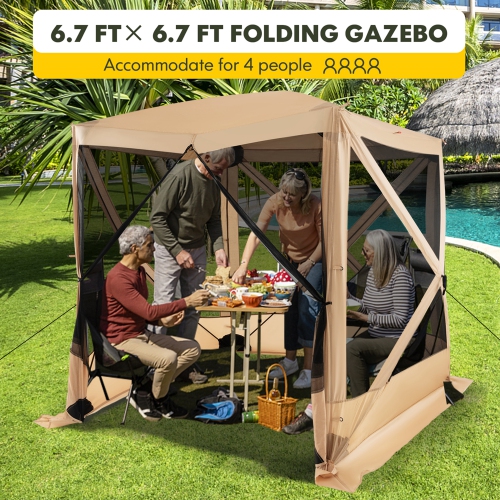 Costway 6.7 FT x 6.7 FT 4-Panel Pop up Camping Gazebo Quick-Set with 2 Sunshade Cloths
