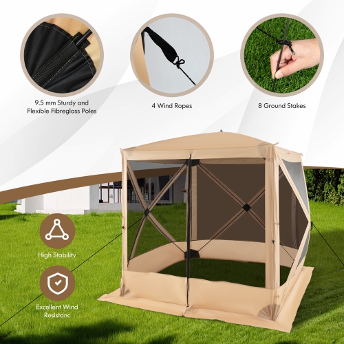 Costway 6.7 FT x 6.7 FT 4-Panel Pop up Camping Gazebo Quick-Set with 2 Sunshade Cloths
