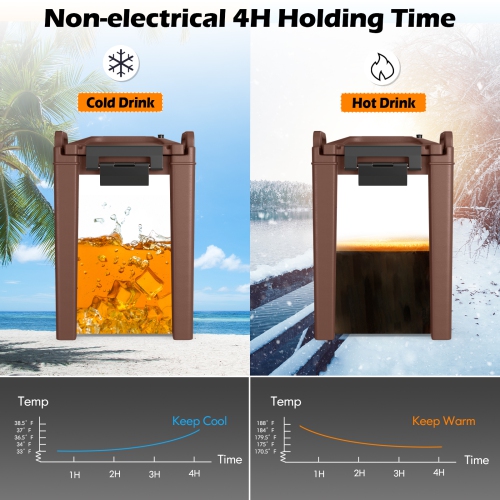 CoCostway – distributeur/serveur à boissons isolées 3 PCS, 5 gallons, boissons chaudes et froides avec poignées, café