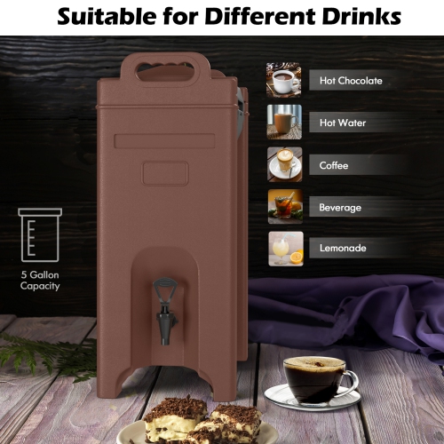 CoCostway – distributeur/serveur à boissons isolées 4 PCS, 5 gallons, boissons chaudes et froides avec poignées, café