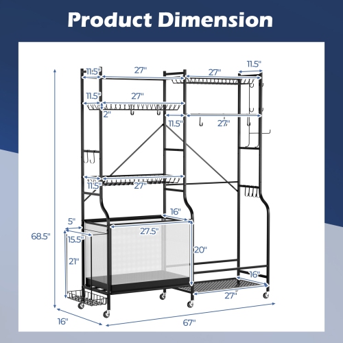 Costway Sports Equipment Organizer for Garage with Yoga Mat Holder Ball Basket Metal Black