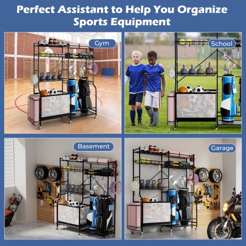 Costway Sports Equipment Organizer for Garage with Yoga Mat Holder Ball Basket Metal Black