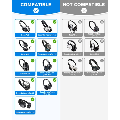 Ensemble de coussinets d'oreilles de remplacement en cuir protéiné Quiet Comfort 35 de Bose pour QC 35/25/15 QC2/AE2/AE2i/Ae2 W/Sound Link/Sound