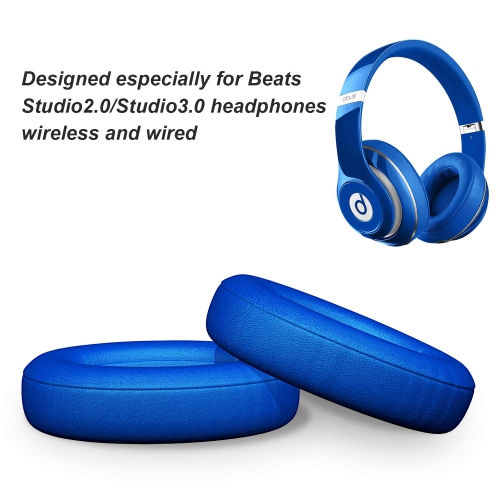 Coussinets de rechange pour Beats Studio 2,0/3,0 sans fil et avec fil, coussin avec forme de mémoire et cuir protéiné, bleu