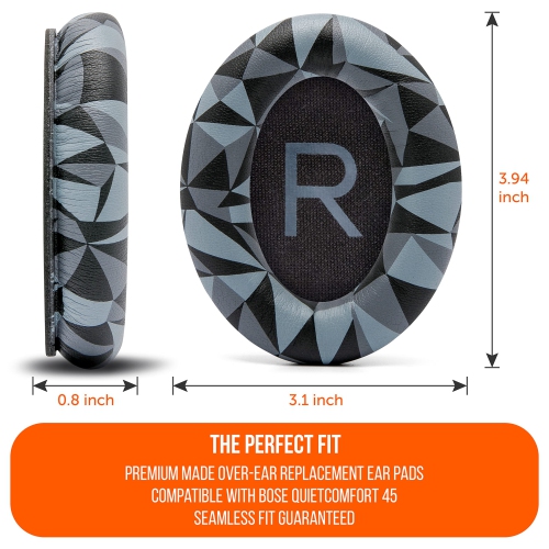 Extra Thick Replacement Ear Cushions for Bose QC45 Headphones | (Geo Grey)