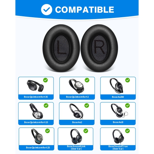 Ensemble de coussinets d'oreilles de remplacement en cuir protéiné Quiet Comfort 35 de Bose pour QC 35/25/15 QC2/AE2/AE2i/Ae2 W/Sound Link/Sound