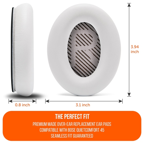 Extra Thick Replacement Ear Cushions for Bose QC45 Headphones | (White Smoke)