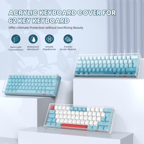 Acrylic Clear Transparent Keyboard Cover(11.5*4.1*1.14’’) with Dustproof Waterproof Anti-hit Protective Case for 60% Small Layout 61Key 64Key 68Key