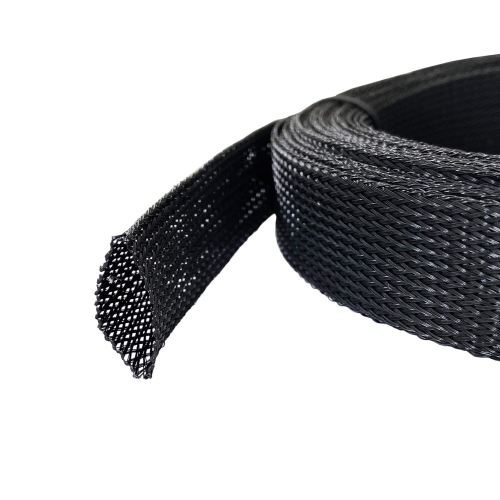 SpeedWare Expandable Non-Split PET Braided Cable Sleeve, High-Temperature Black Loom for Automotive Harness and Chew-Resistant Home Office Wire