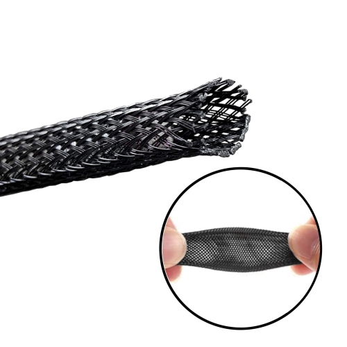 SpeedWare Expandable Non-Split PET Braided Cable Sleeve, High-Temperature Black Loom for Automotive Harness and Chew-Resistant Home Office Wire