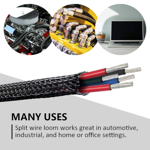 SpeedWare Expandable Non-Split PET Braided Cable Sleeve, High-Temperature Black Loom for Automotive Harness and Chew-Resistant Home Office Wire