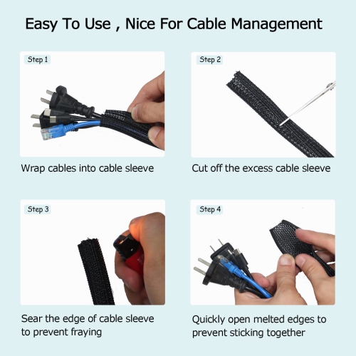 6.6ft - 1.2 inch Cable Sleeve Black, Cable Management Wrap Wire Loom Split Tubing Cord Protector